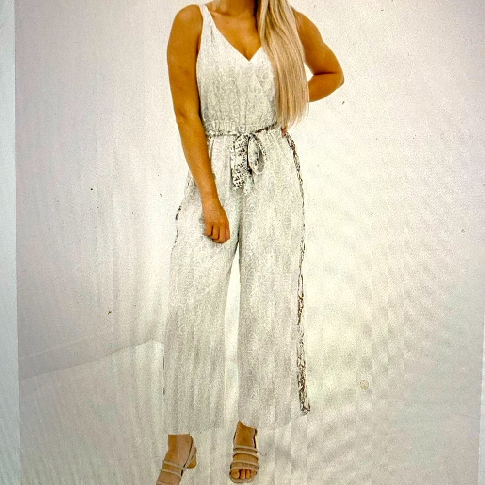 NWT Snake Print Wide Leg Jumpsuit Size L.